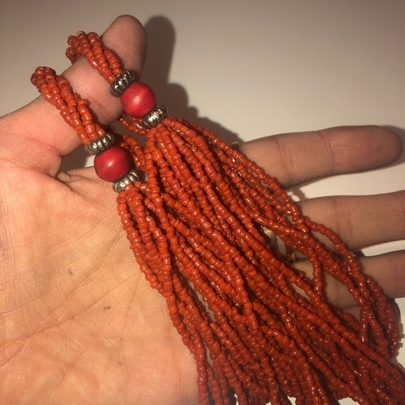 VTG Coral Bead w Wood Bead Accents Multi Strand Endless Necklace / No Clasp 25” - Picture 7 of 8